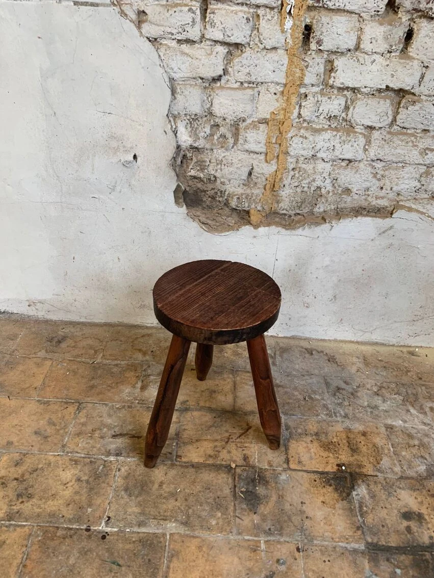 Brutalist Oak Stool, France, 20th Century 5 Brutalist Oak Stool, France, 20th Century - Image 5