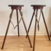 Pair Of Bar Stools, Wood And Leather, Circa 1950