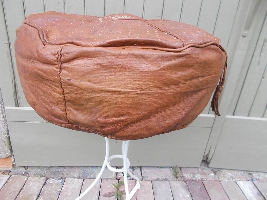 Large Vintage Moroccan Leather Pouf 6 Large Vintage Moroccan Leather Pouf - Image 6