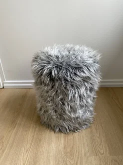 Vintage Pouf In The Style Of Pelfran, Gray Long-haired Synthetic Fur