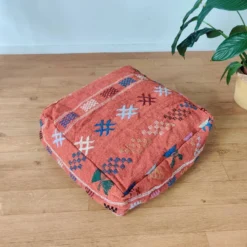 Bohemian Orange Berber Pouf