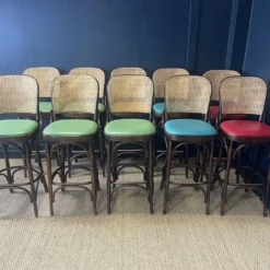 Set Of 10 Thonet Type High Bar Chairs In Dark Wood, Canework And Colored Skai 16 Set Of 10 Thonet Type High Bar Chairs In Dark Wood, Canework And Colored Skai -Cozy Seats Store 5db3da69 c4df 4fa5 900c de5faabf4023