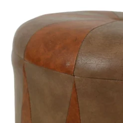 Round Wooden Pouf Two-tone Brown Skai Faux Leather Sixties -Cozy Seats Store 5fab5a8f e8c8 4232 925d 126e894ce1e5