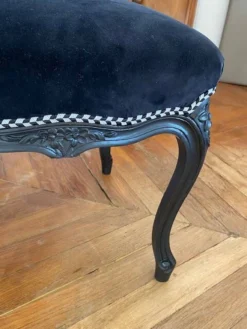 Vintage - Renovated Louis XV Style Pouf - Carved Rosettes - Black Velvet And Houlès Braid -Cozy Seats Store 61b8298b 6a87 4ed2 be11 14fcd414068f