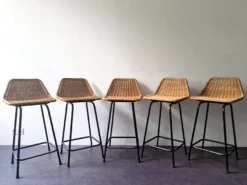 Set Of 5 Barstools Of Wicker And Metal By Rohé Noordwolde, The Netherlands 1960's -Cozy Seats Store 639e2e6c b94f 468c b0b0 60d3c767a9cd