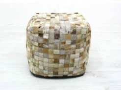 Large Leather Pouf Patchwork, 1980s