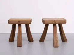 Set Rustic Stools . Solid Oak Wood . 1960s Holland