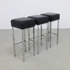 3x Bar Stool In Chrome And Leather, 1980s -Cozy Seats Store 66b4bcca 65ab 4bb3 a81d b22a0433c4fb