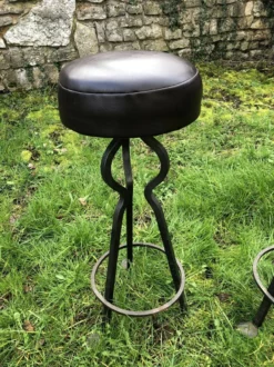 Vintage Leather And Wrought Iron Bar Stools -Cozy Seats Store 671a9f00 712a 43fa 8960 e97f7116e667