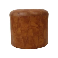 Round Vintage Wooden Pouf Brown Skai Leather Patchwork Sixties -Cozy Seats Store 6d9c5cfa fbc5 40b3 a450 09a3ea12e1c7