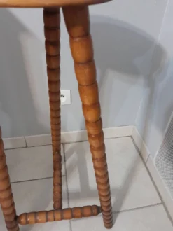 Pedestal Table Turned Wooden Stool Vintage 50s