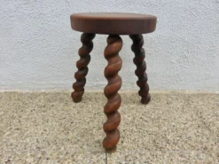 Farmhouse Tripod Stool In Solid Wood 1950s