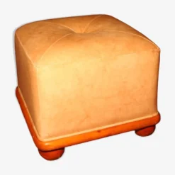 Cube Pouf In Light Brown Leather