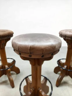 Vintage Leather Barstools 'Brutalism'
