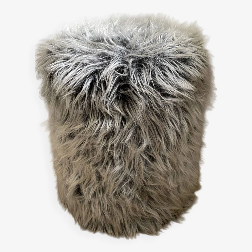 Vintage Pouf In The Style Of Pelfran, Gray Long-haired Synthetic Fur 7 Vintage Pouf In The Style Of Pelfran, Gray Long-haired Synthetic Fur - Image 7