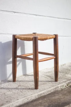Vintage French Stool From The 50s, Wood And Straw Stool, Straw Stool, Extra Seat, -Cozy Seats Store 746e635d 5a5a 4e85 b2bc e7ead9b0f98e