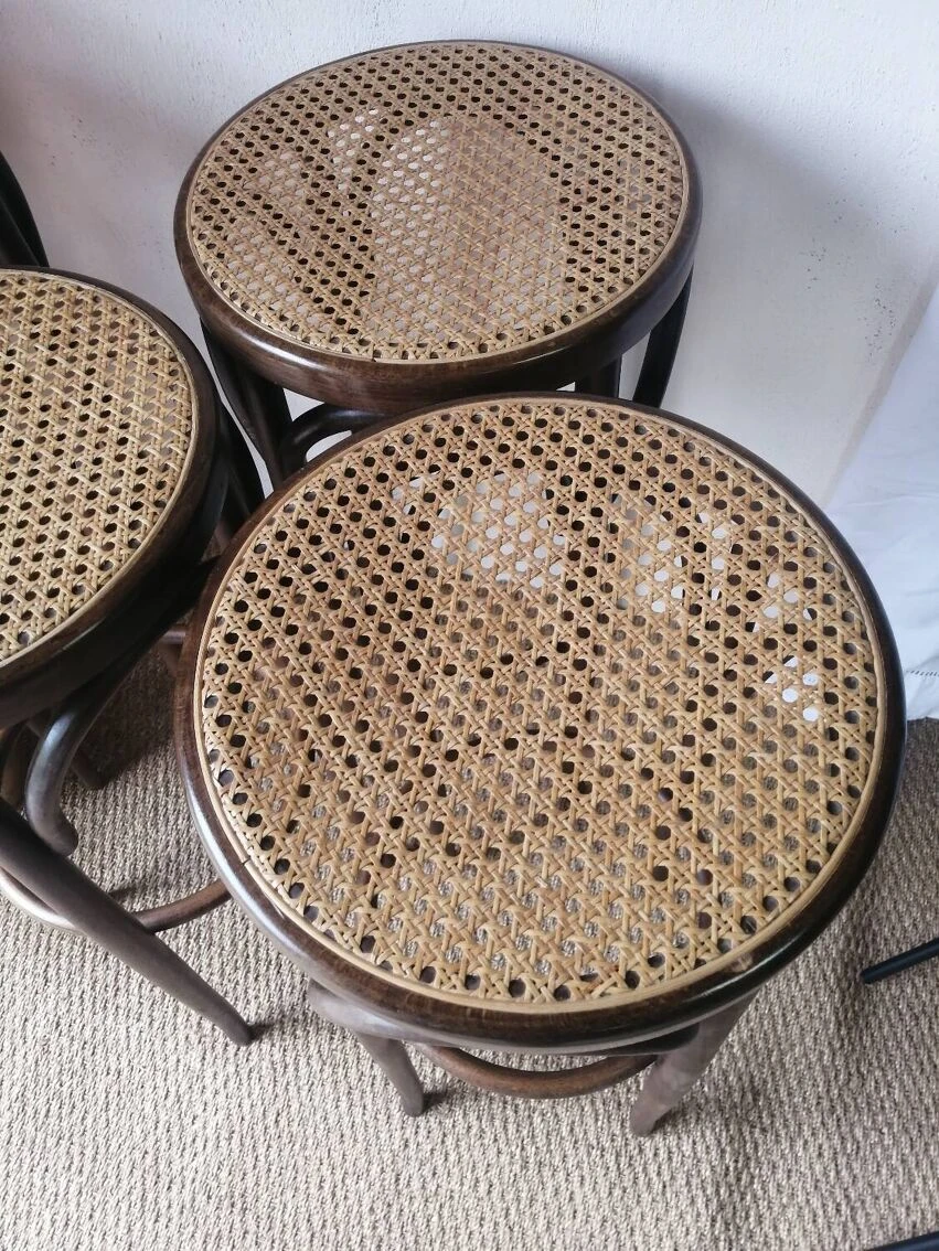 Set Of 4 High Bistro Stools In Curved Wood And Canework. 16 Set Of 4 High Bistro Stools In Curved Wood And Canework. - Image 16