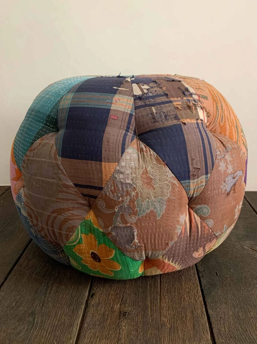 Magnificent Pouf Upholstered In Old Sari 2 Magnificent Pouf Upholstered In Old Sari - Image 2
