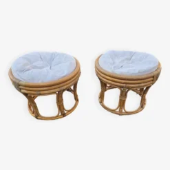Pair Of Rattan Poufs