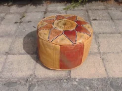 Vintage Moroccan Leather Pouf