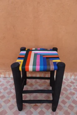 Moroccan Stool In Wood And Multicolored Nylon -Cozy Seats Store 8073aa1e ecfa 4ca7 970b e257ce1e164e