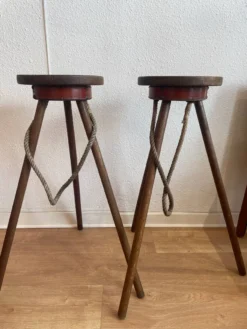 Pair Of Bar Stools, Wood And Leather, Circa 1950 -Cozy Seats Store 809b0ca3 2665 4e5c 8d05 c819eb242178