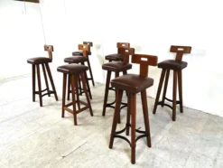 Set Of 8 Vintage Brutalist Bar Stools, 1960s