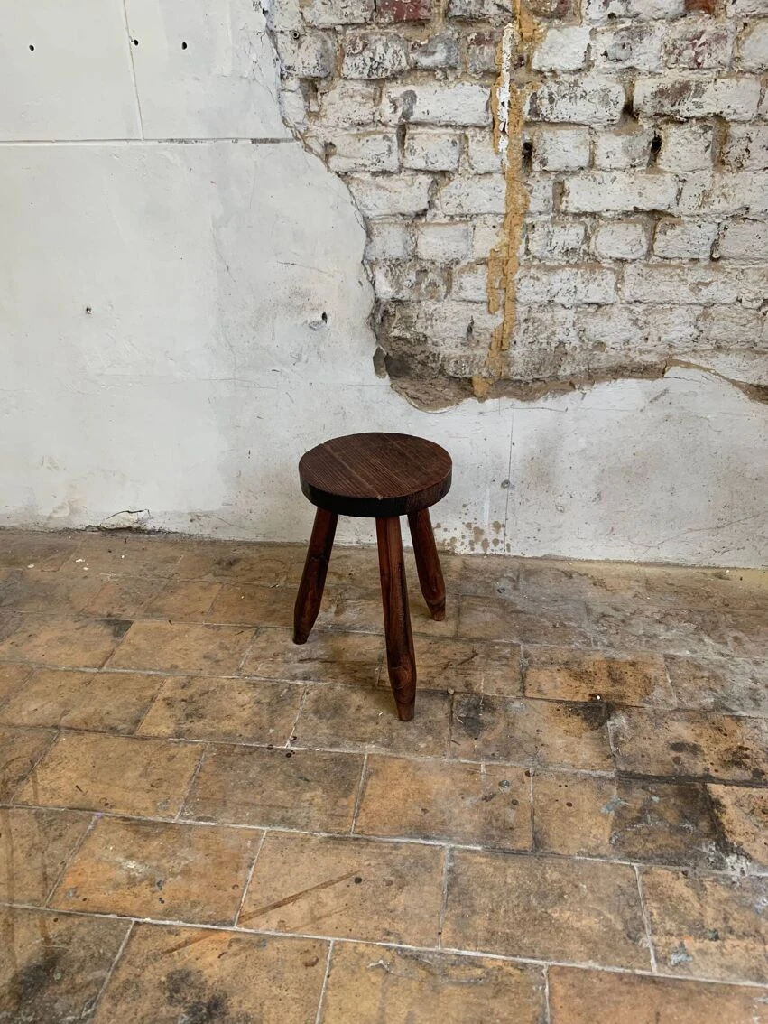 Brutalist Oak Stool, France, 20th Century 2 Brutalist Oak Stool, France, 20th Century - Image 2