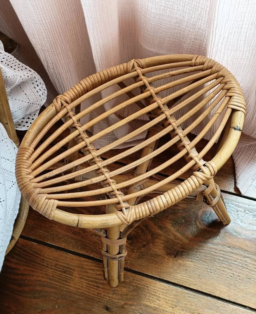 Rattan Stool From The 50s, Rare Model 2 Rattan Stool From The 50s, Rare Model - Image 2