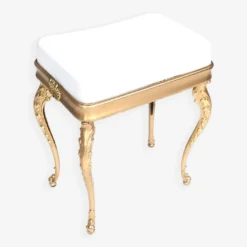Vintage White Plastic Seat Ottoman With Cast Brass Legs, Italy -Cozy Seats Store 8470acc4 25c8 4c27 9821 675baeb12a89