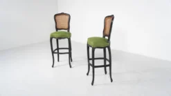 Contemporary Pair Of Bar Stools Louis XV Style, Green Fabric, Belgium -Cozy Seats Store 8732f912 97f1 497c 87fe 11387509f782