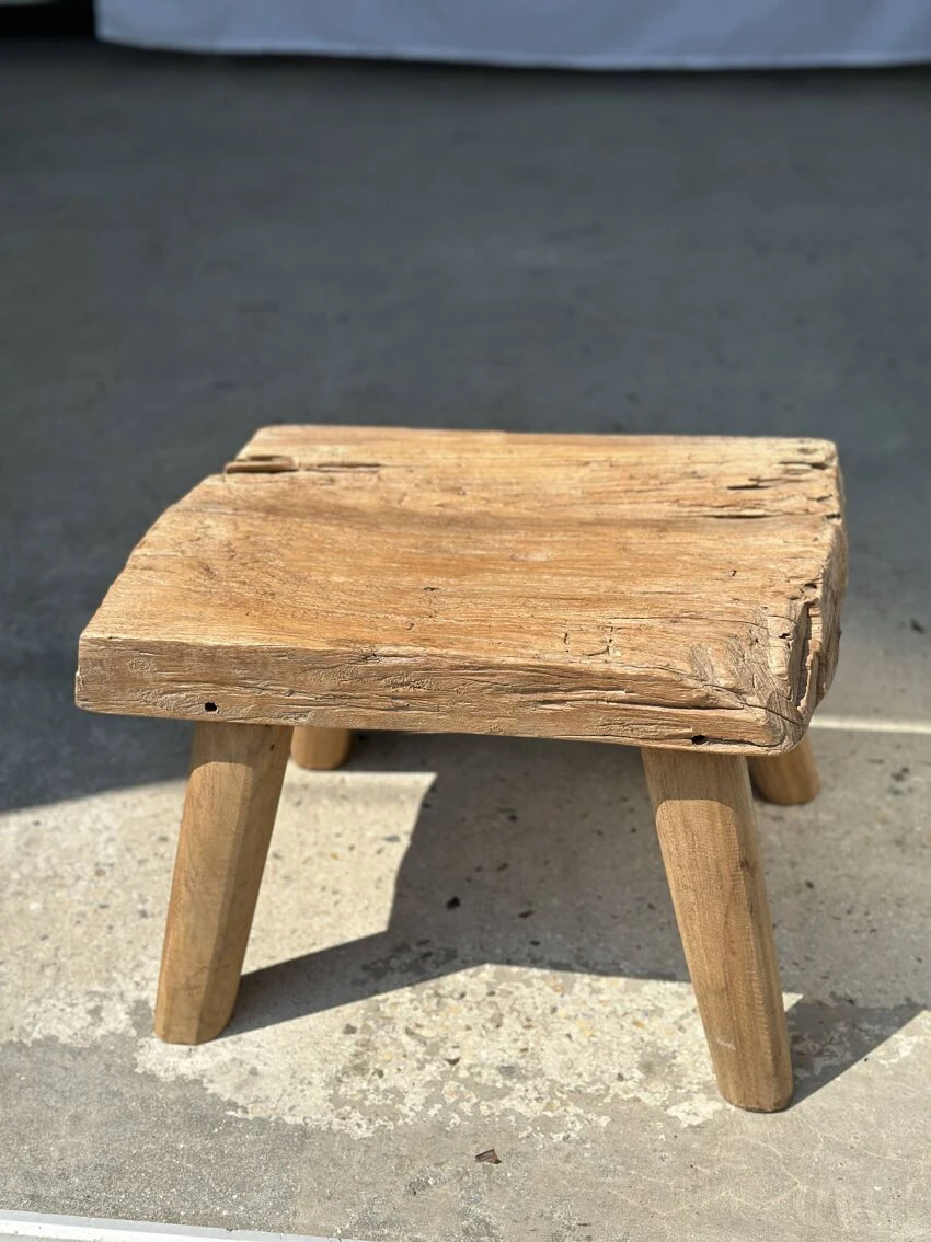 Small Side Table Or Stool In Four-legged Blond Teak H:30 L43 L30 7 Small Side Table Or Stool In Four-legged Blond Teak H:30 L43 L30 - Image 7