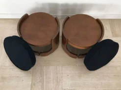 Italian Midcentury Walnut And Fabric Stools 1950s -Cozy Seats Store 89d57276 7d49 4241 9989 244fb32fcce3