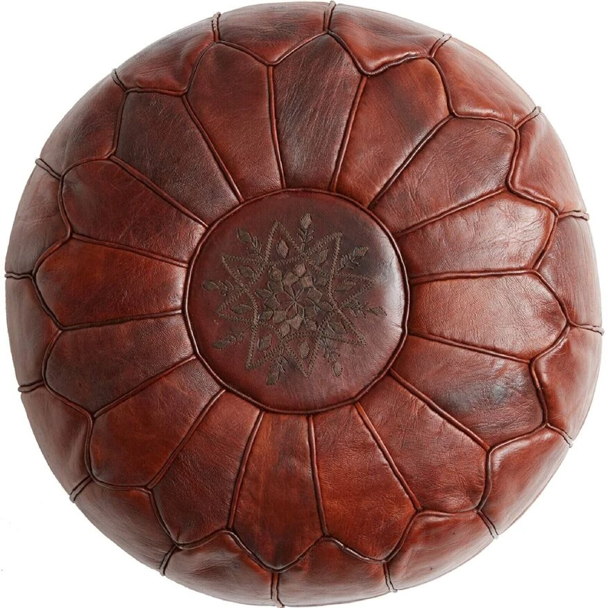 Handcrafted Moroccan Leather Pouf - Handmade - Delivered Stuffed - Ottoman, Footrest, Floor Cushion 1 Handcrafted Moroccan Leather Pouf - Handmade - Delivered Stuffed - Ottoman, Footrest, Floor Cushion