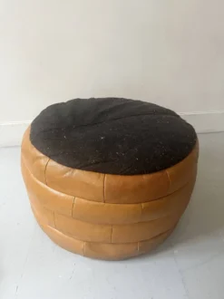 Pouf In Genuine Leather Patchwork Colors, 1970