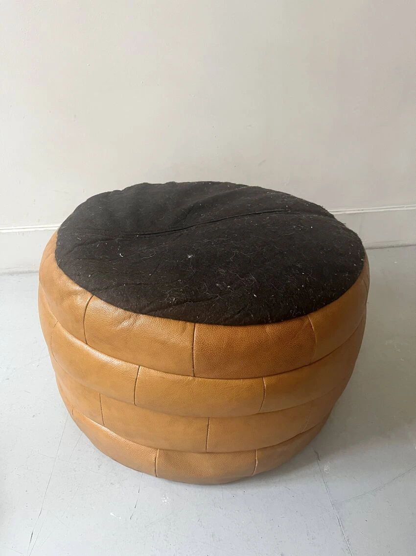 Pouf In Genuine Leather Patchwork Colors, 1970 1 Pouf In Genuine Leather Patchwork Colors, 1970