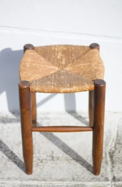 Vintage French Stool From The 50s, Wood And Straw Stool, Straw Stool, Extra Seat, -Cozy Seats Store 8ea0cc7e 4dfb 4d84 9df5 9d271bb387e6