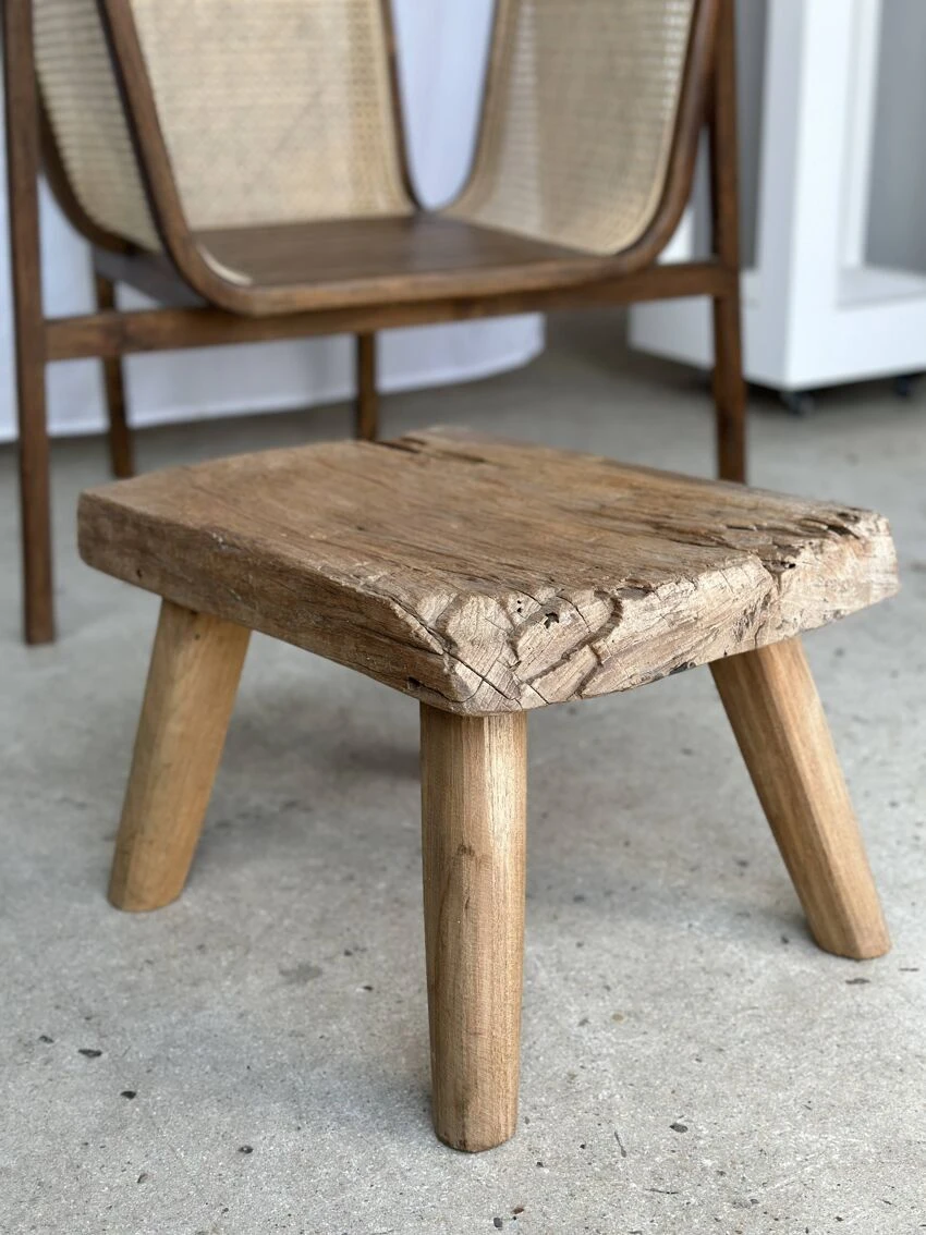 Small Side Table Or Stool In Four-legged Blond Teak H:30 L43 L30 15 Small Side Table Or Stool In Four-legged Blond Teak H:30 L43 L30 - Image 15
