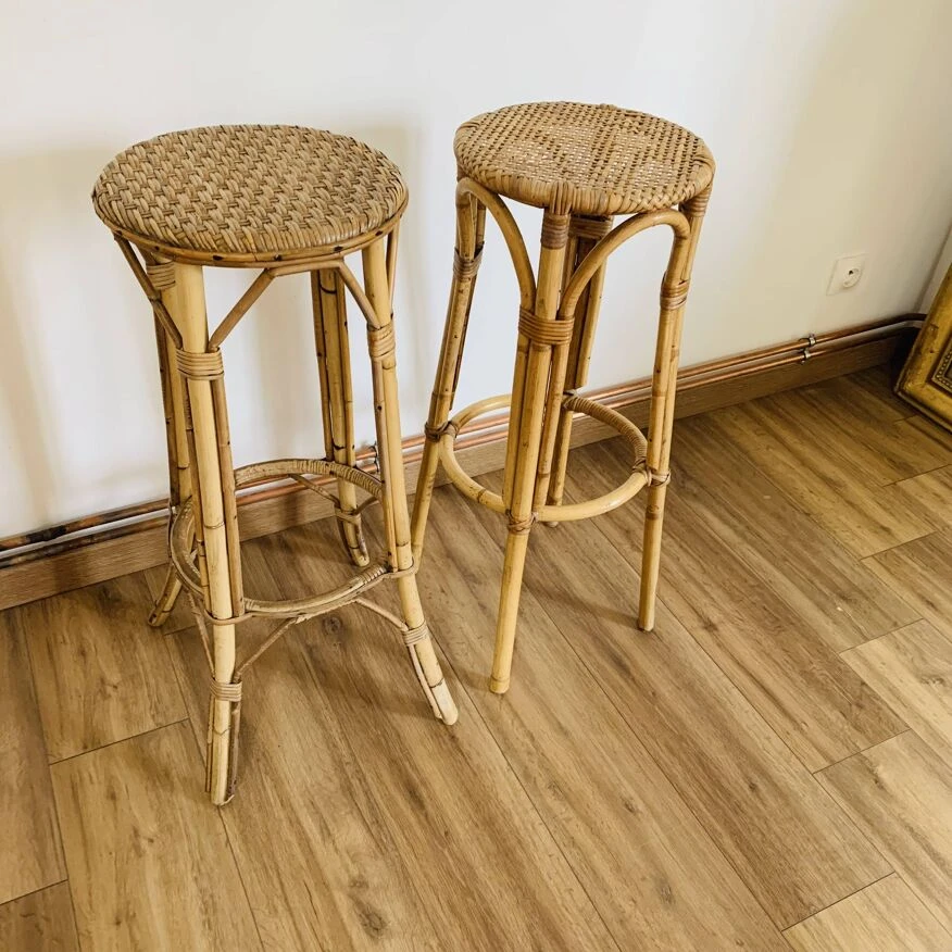 Pair Of High Rattan Stools 9 Pair Of High Rattan Stools - Image 9