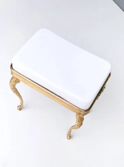 Vintage White Plastic Seat Ottoman With Cast Brass Legs, Italy -Cozy Seats Store 91c83447 a9fb 47fc ae53 bde1f77c2c16