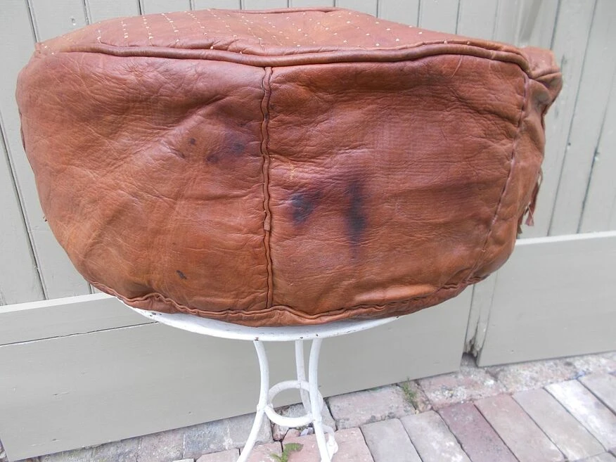 Large Vintage Moroccan Leather Pouf 4 Large Vintage Moroccan Leather Pouf - Image 4