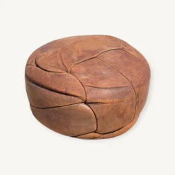 Small Handcrafted Pouf In Cognac Leather