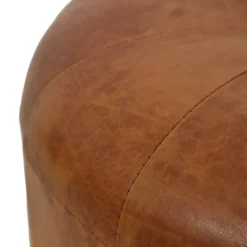 Round Vintage Wooden Pouf Brown Skai Leather Patchwork Sixties -Cozy Seats Store 9af870c5 f839 42f9 b506 c248f666466a