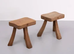 Set Rustic Stools . Solid Oak Wood . 1960s Holland -Cozy Seats Store 9c6879e7 0620 4d4e b3be b48da582421d