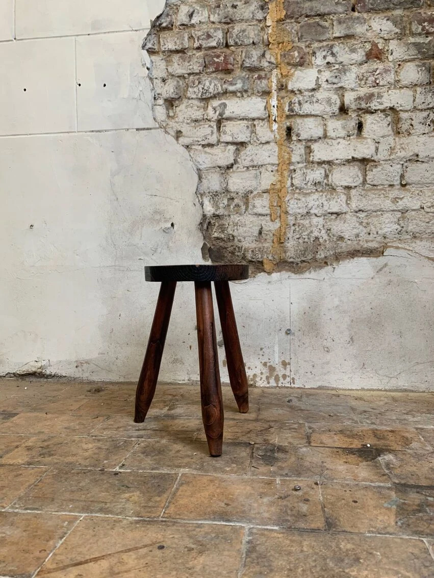 Brutalist Oak Stool, France, 20th Century 1 Brutalist Oak Stool, France, 20th Century