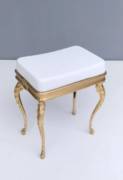 Vintage White Plastic Seat Ottoman With Cast Brass Legs, Italy