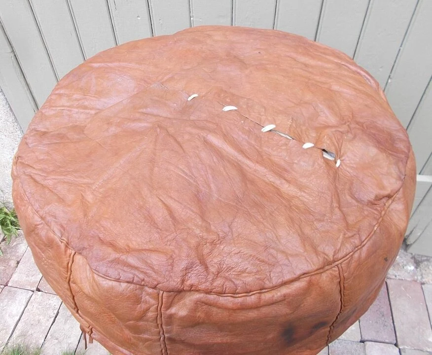 Large Vintage Moroccan Leather Pouf 7 Large Vintage Moroccan Leather Pouf - Image 7