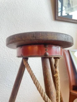 Pair Of Bar Stools, Wood And Leather, Circa 1950 -Cozy Seats Store ac1d3a21 b8cb 413e ab3c a7b910875b03