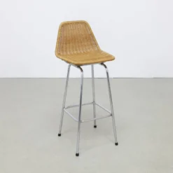 3x Bar Stool In Rattan And Chrome By Rohé Noordwolde, 1960s
