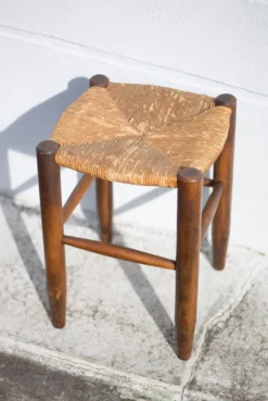Vintage French Stool From The 50s, Wood And Straw Stool, Straw Stool, Extra Seat, -Cozy Seats Store af62bea5 5499 4d5b b366 470bd2aad902